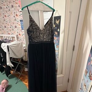 Elegant navy and Silver Sequin Gown